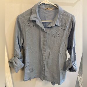My Danielle button down cut out stars linen blend top size large